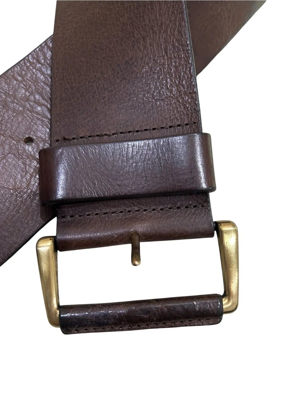Banana Republic Dark Brown wide Leather Belt Brass Buckle USA made sz small